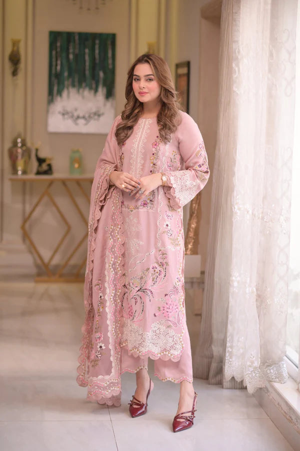 Eid Pink- 3 Piece Embroidered