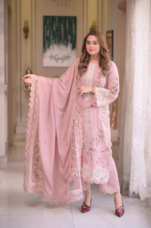 Eid Pink- 3 Piece Embroidered
