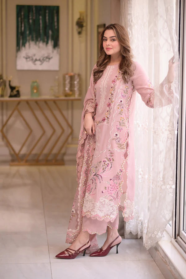 Eid Pink- 3 Piece Embroidered
