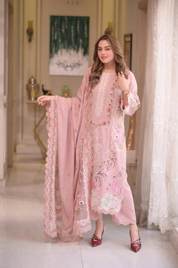 Eid Pink- 3 Piece Embroidered